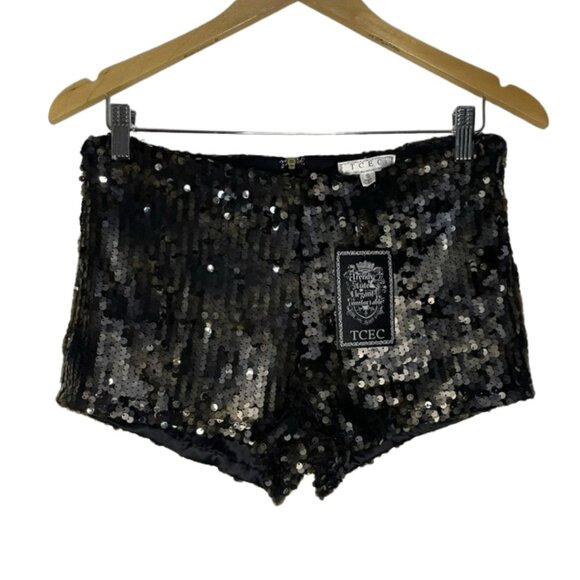 TCEC Sequin Shorts Low Rise Stretch Hot Pants NWT Small Party Club Festival - Picture 2 of 12